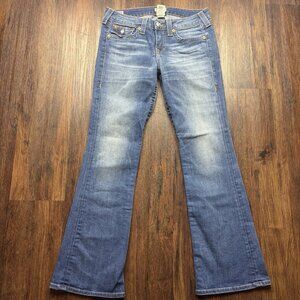 True Religion Becky Boot Jeans Distressed Light Wash Flap Pocket Women’s Size 30
